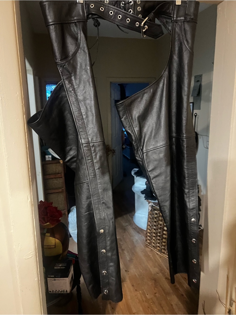Leather motorcycle chaps